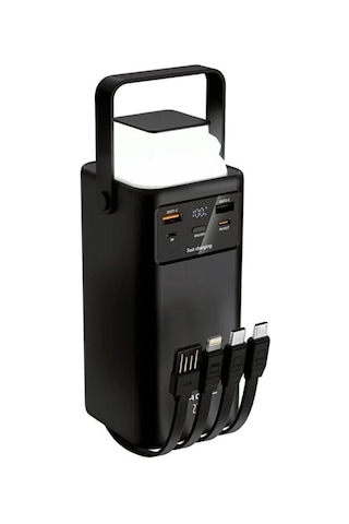 30.000mah Powerbank , 22.5w Hızlı Şarjlı, Lcd Göstergeli, Dahili Kablolu Taşınabilir Şarj Cihazı-1664 Siyah