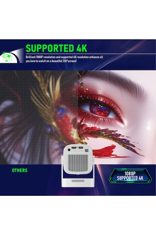 İdragon Hy260 Pro Akıllı Projektör 1080p Full Hd 4k Destekli Android 11 Wifi 6 & Bluetooth 5.4 Otomatik Odaklama 200 Ansı Taşınabilir Ev Sinema Cihazı