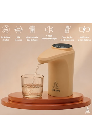 Pizen Flow Usb Şarjlı Otomatik Damacana Su Pompası Tds Ölçer 250ml 500ml 1l 2l Ölçü Özellikli Turuncu