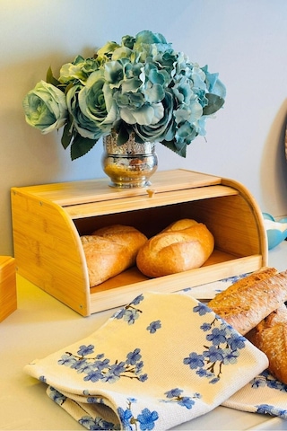 Makri Home Lüks Demonte Doğal Bambu Ekmeklik ,kayar Kapaklı Ekmek Sepeti Bambu
