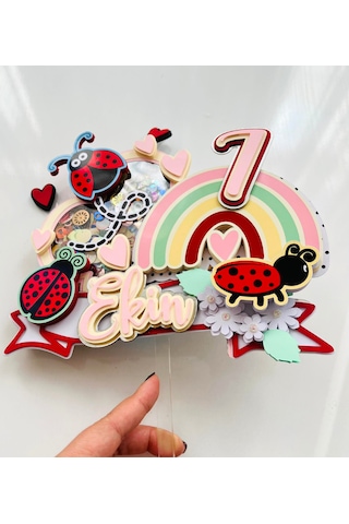 Uğur Böceği Temalı İsme Özel Kız Çocuk Doğum Günü Pasta Süsü