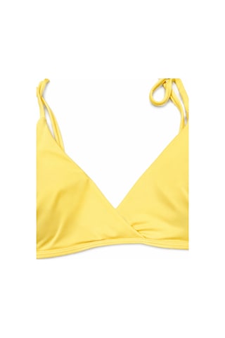Büyük Beden Geniş Üçgen İpli Boyundan Bağlamalı Kruvaze Kadın Bikini Takım Sarı