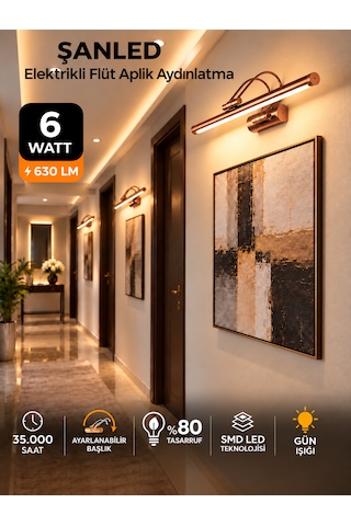 6w Elektrikli Flüt Led Aplik Bronz Renk Gün Işığı Ayarlanabilir Başlık 1 Adet