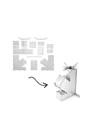 Padalink Kamp Ateşi İçin Taşınabilir Çelik Roket Sobası - S Boy Gümüş