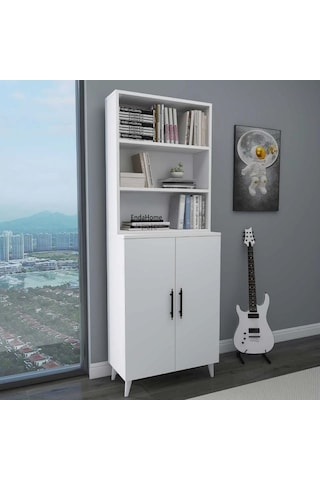 Reyo Home Enda Oras 6 Raflı 2 Kapaklı Klasik Kitaplık Beyaz
