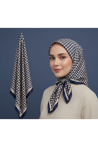 Piramit Doku Desen 90x90cm Eşarp/fular Lacivert