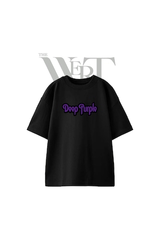 Thewert Deep Purple Tasarım Baskılı Ünisex Siyah Oversize T-shirt
