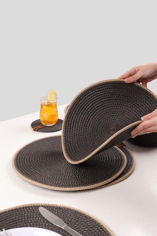 6 Adet Jüt Supla / Amerikan Servis Lux Sunum Tabak Altlığı, Sunum Supla Çeyiz Takımı Örgü Tabak Altı Yanmaz Antrasit