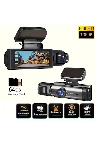 Xuweiwei Ouyaaqii Geliştirilmiş Çift Lensli Araç Dvr 64gb Hafıza Kartı Hızlı Şarj 1080p Hd Gece Görüşü