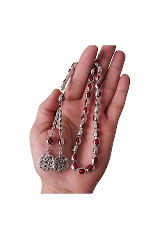 Oftenadmire Gümüş Renk Mine İşleme Metal Tesbih, İkili Kazaz Model Püskül, Hediye Kutulu Diğer