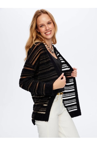 Faik Sönmez Transparan Detaylı Kadın Triko Hırka W26trh004 Siyah