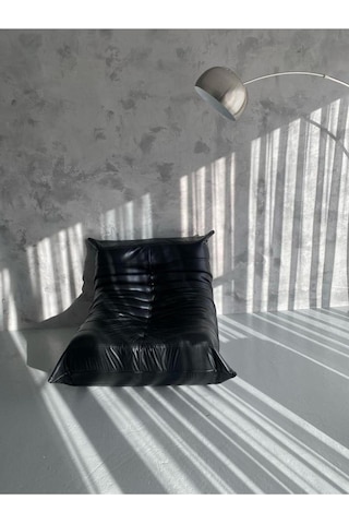 Edsy Puffer Relax Deri Siyah Berjer Siyah