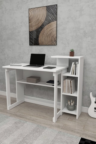 Lotus 5 Raflı Çalışma Masası Laptop Bilgisayar Masası Ofis Ders Yemek Çocuk Masası Beyaz