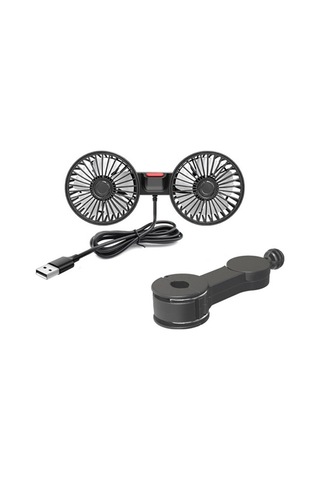 F4207 Arka Koltuk Araba Fanı 3 Hız 5 Bıçak 360 Derece Dönebilen Çift Kafa Soğutma Fanı