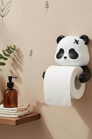 Safestore Panda Figürlü Tuvalet Kağıdı Askısı, Yapışkanlı Montaj, Plastik, Siyah, Mat, Modern, Delmesiz Banyo Çok Renkli