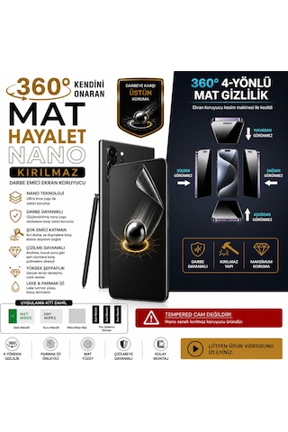 16 Pro Max İçin Uyumlu 360 Derece Mat Hayalet Kendini Onaran Nano Kırılmaz Darbe Emici Ekran Koruyucu