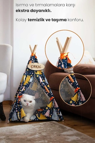 İsme Özel Yıkanabilir Kedi Köpek Çadırı Kolay Kurulum