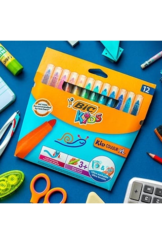 Bıc Kids Kid Couleur Xl Keçeli Kalem, 12 Yıkanabilir Renkte, Kalın Uçlu, Karton Kutuda, 3 Yaşından İtibaren