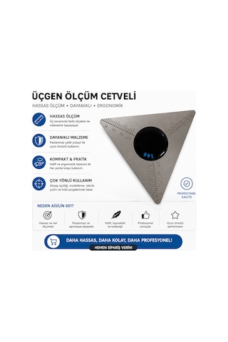 Paslanmaz Çelik Profesyonel Üçgen Ölçü Cetveli Teknik Çizim, Ahşap İşleme Ve Hobi Kullanımı