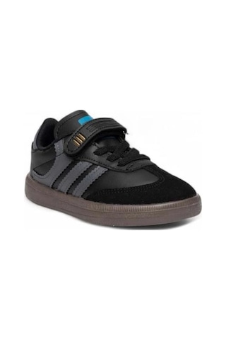 Çocuk Günlük Cırtlı Lastikli Sneaker Spor Ayakkabı Okul Ayakkabısı Siyah-füme