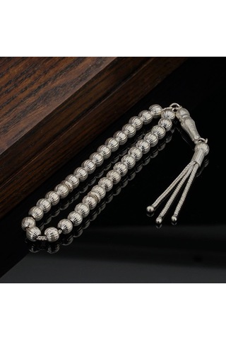 Küre Kesim Çizgili Gümüş Tesbih Model 2