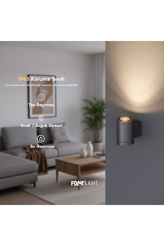 FoneLight GALA320 11 cm Tek Yönlü LED Duvar Apliği Antrasit Alüminyum IP65 Dış Mekan Bahçe Aydınlatması 3000K