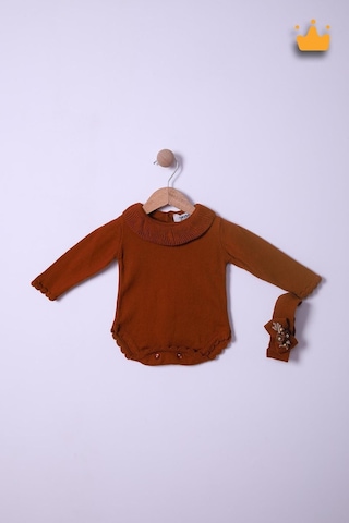 Babyhola Kız Bebek Triko Bandana Badi 2'li Set Yenidoğan Konsept Çekim Kostümü 9000 Turuncu