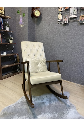 Asedia Trend Ceviz Krem Kapitoneli Sallanan Sandalye Koltuk