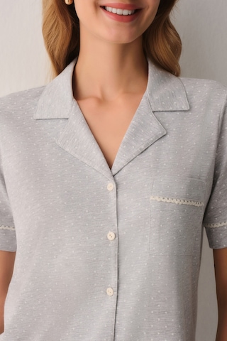 Suwen Pointella Gömlek Yaka Pijama Takımı Sh26622660b964 Gri Melanj
