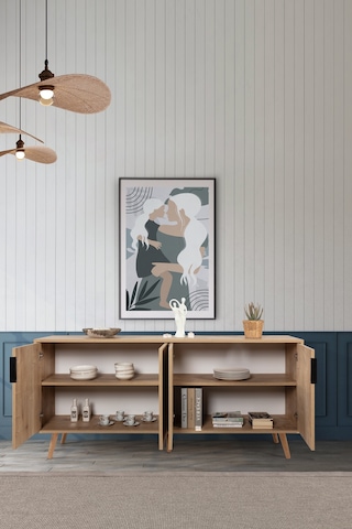 4814 Sırma 180 Cm Ahşap Ayaklı , Metal Kulplu Konsol , Safir , Oturma Odası , Salon Safir