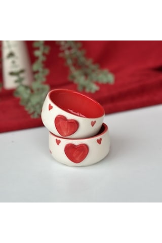 İsme Özel Kalp Seti 2 Adet Mug & 1 Adet Kase Kırmızı Beyaz