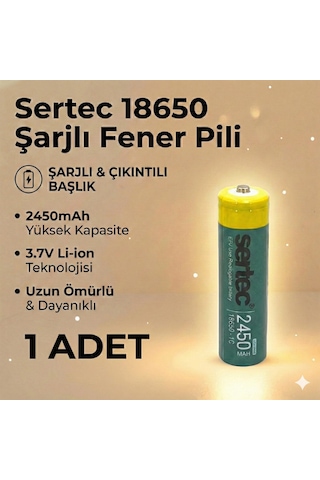 Sertec 18650 1c Şarjlı Pil 2450mah Çıkıntılı Başlıklı Fener Pili 3.7v Li-ion