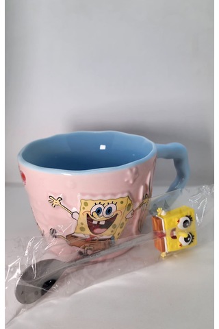 Süngerbob Pembe Rüya Mug - Kupa + Kaşık + Figür Set Çok Renkli