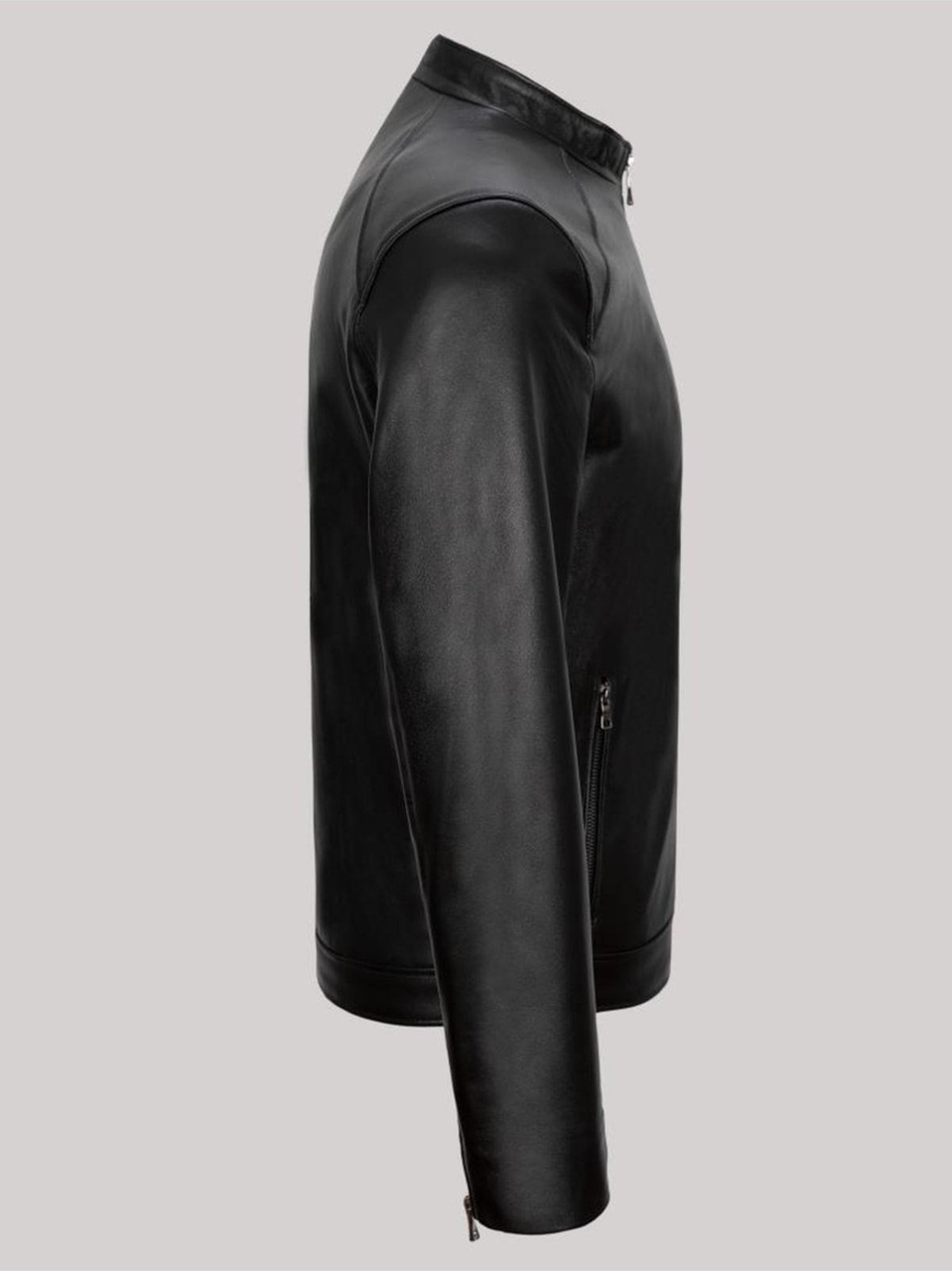 Hakiki Kuzu Derisi Siyah Erkek Deri Mont Kolları Fermuarlı Deri Ceket Siyah