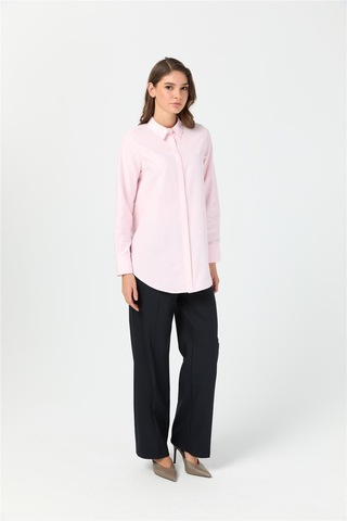 Esswaap Oxford Dokulu Arkası Pileli Tunik Pembe Pembe