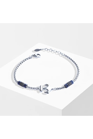 Deniz Çapalı Lacivert Silver Çelik Erkek Bileklik Siyah