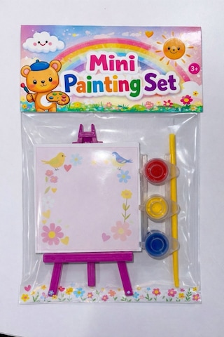 Mini Sanat Atölyesi: Şövaleli Tuval Ve Boya Seti 9x9 Cm 2 Adet