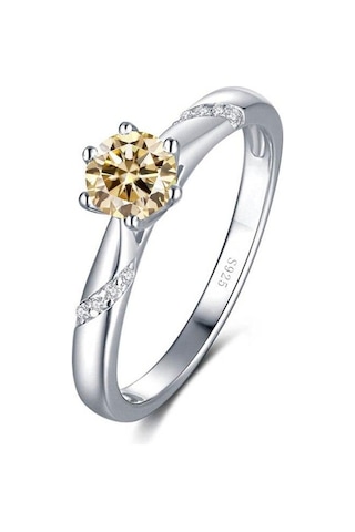 Sarı Bague Ringen Gerçek 1.0 Karat Mozanit Pırlanta Yüzük Kadınlar Için Güzel Takı 925 Ayar Gümüş Nişan Düğün Bayan Anillo