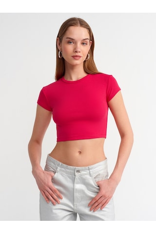 Dilvin Vücuda Oturan Crop Top Fuşya