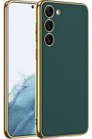 Galaxy S23 Uyumlu Deri Görünümlü Kenarları Elektroplating Kaplama Fizyon Kıl Koyu Yeşil Koyu Yeşil