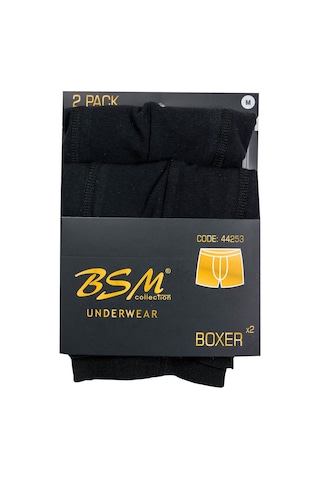Bsm Erkek 2'li Siyah Pamuklu Lastik Bel Strech Boxer Siyah