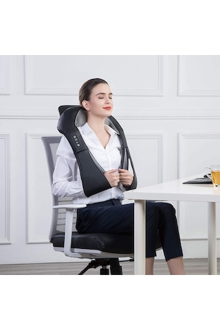 Novahub Kneading Isıtmalı Boyun-bel-sırt-omuz Masaj Yastığı, Masaj Aleti Yeni Tasarım Siyah