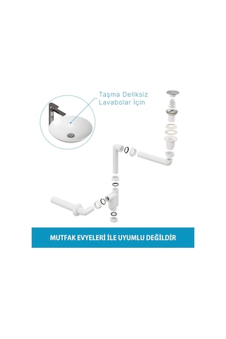Aqua Bagno Smart Pop-up Sifon , Taşma Deliksiz Krom +comfort Yer Kazandıran Lavabo Sifonu -2 Parça Set