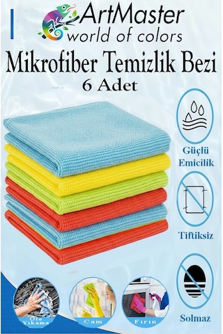 Mikrofiber Temizlik Bezi 6 Adet Renkli Mikrofiber Bez 40x40cm Mutfak Bezi Kurulama Bezi Cam Bezi Leke Tutmaz İz Bırakmaz