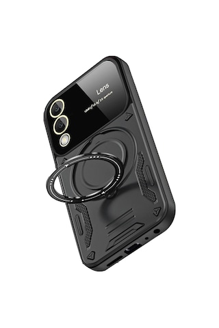 Newface - 311 - Samsung Galaxy Uyumlu S25 Fe Kılıf Joy Lens Standlı Kapak - Flzdgnkr - - Siyah