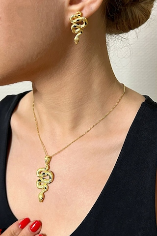 18k Altın Kaplamalı 925 Ayar Gümüş Yılan Set - 67021702 Altın