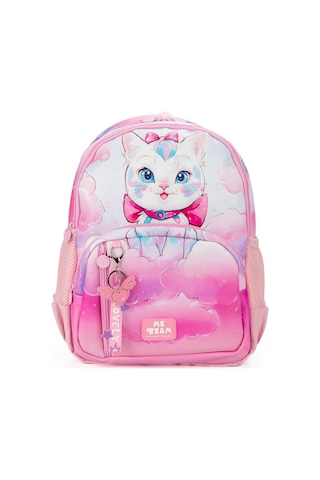 Me Team Kedi Baskılı Dört Bölmeli Kız Çocuk Okul Çantası Pembe