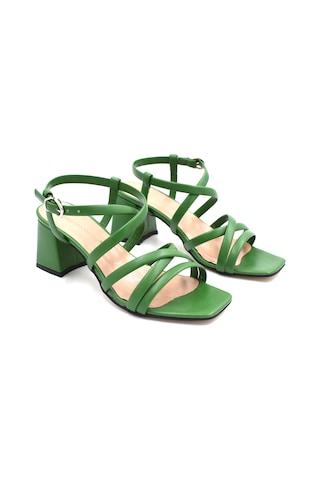 Beyaz London Biye Detaylı Topuklu Kadın Ayakkabı Yeşil Yeşil