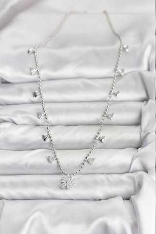 Pirinç Gümüş Renk Zirkon Taşlı Çiçek Model Kadın Kolye Renkli