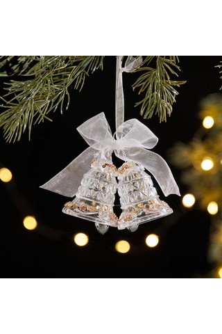 Geeksen Noel Açık Akrilik Yıldız Askılı Dekorasyonu - Parlak Yamaçlı Çift Zilli Ağaç Süs Eşyası